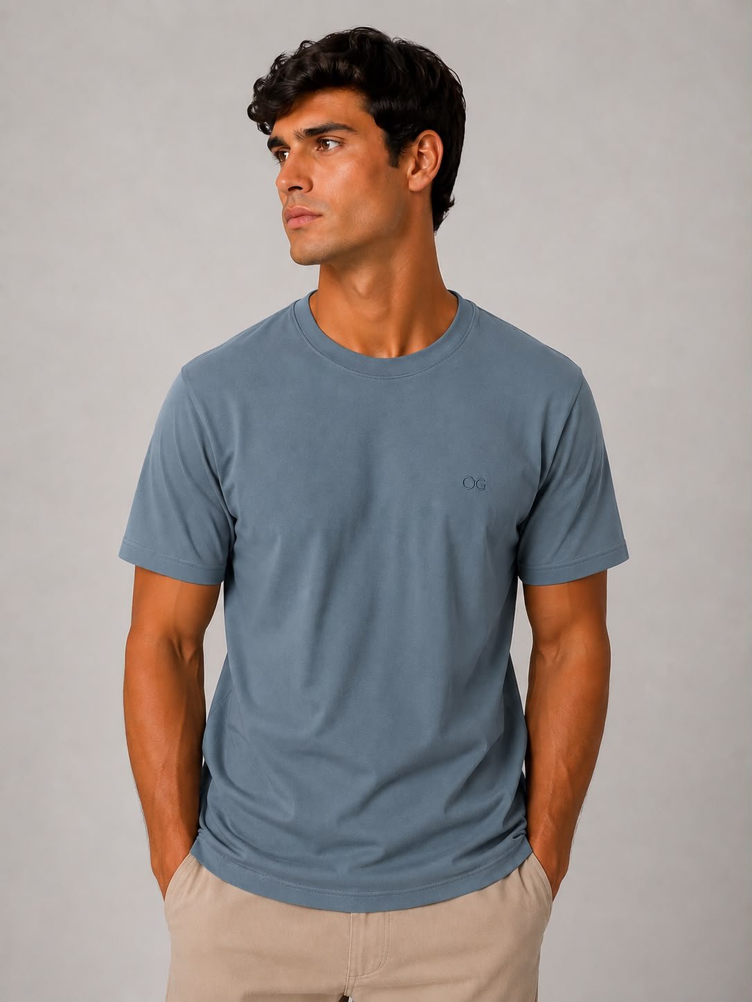 Camiseta Basica - Azul Acinzentado