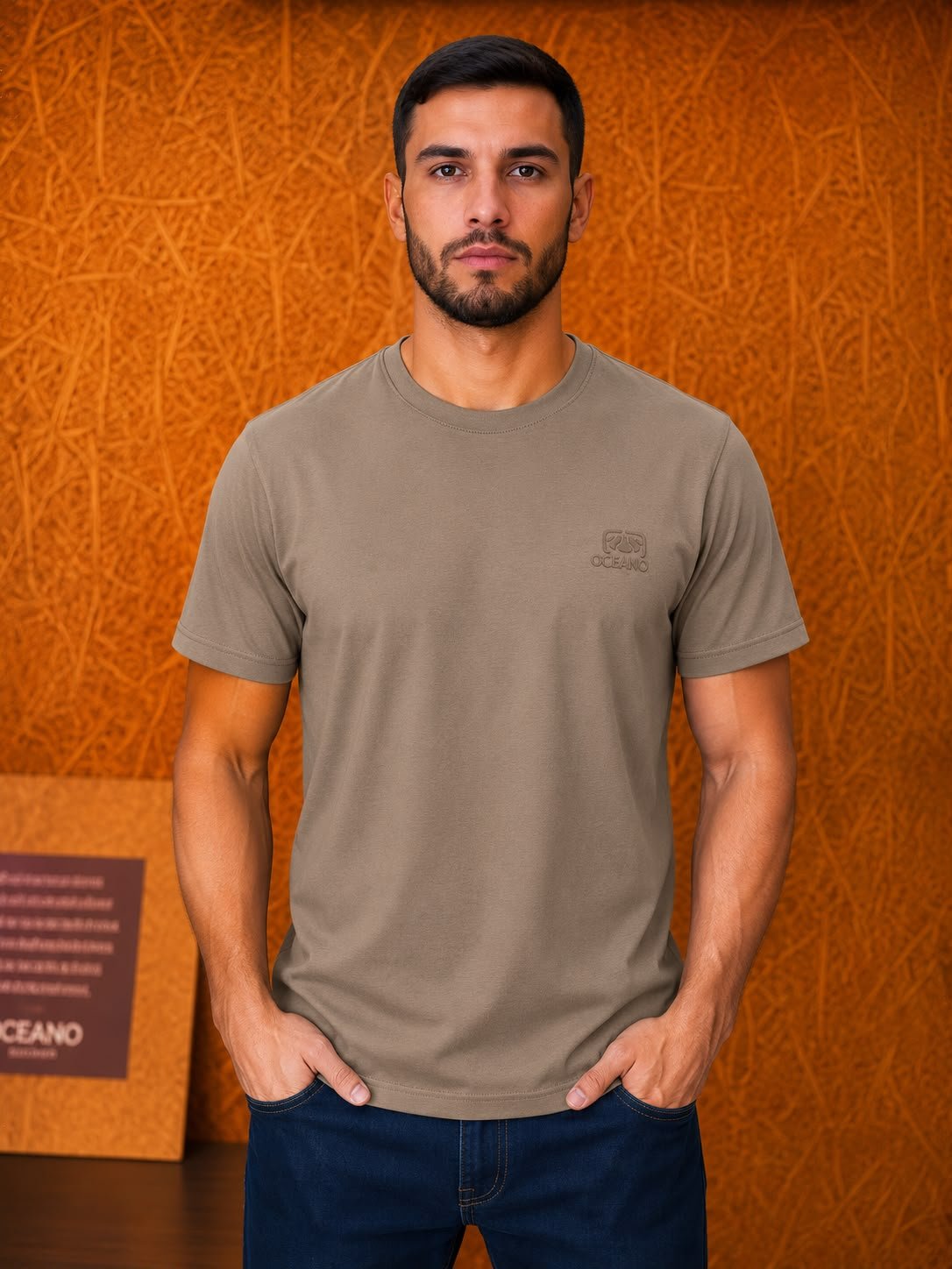 Camiseta Oceano Relevo - Marrom Avelã
