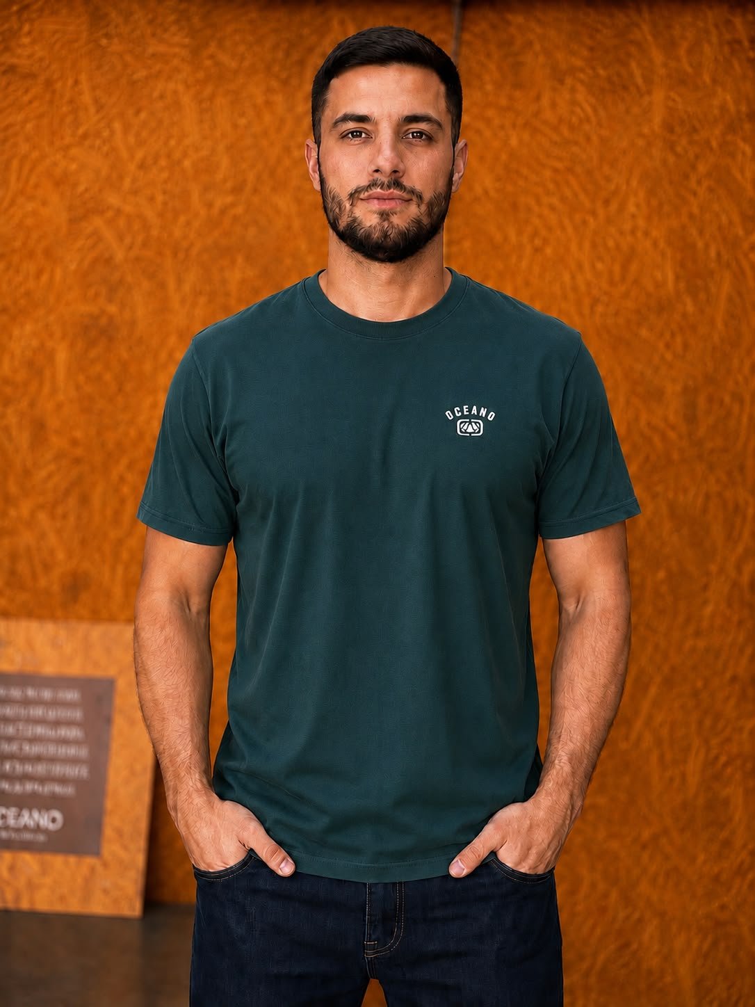 Camiseta Oceano Estampa Costas - Verde Militar